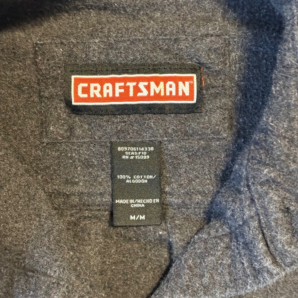 Craftsman Heavy Cotton Flannel Work Shirt Medium Gray Button Front Utility M - Picture 3 of 6